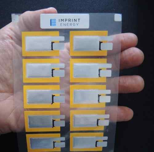 Imprint Energy showed batteries of various sizes on various substrates.